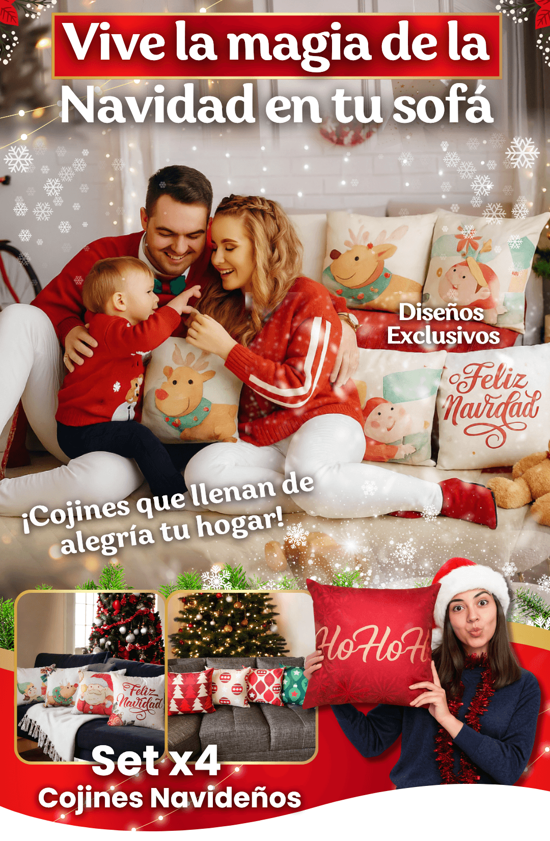 Set 4 Cojines Navideños