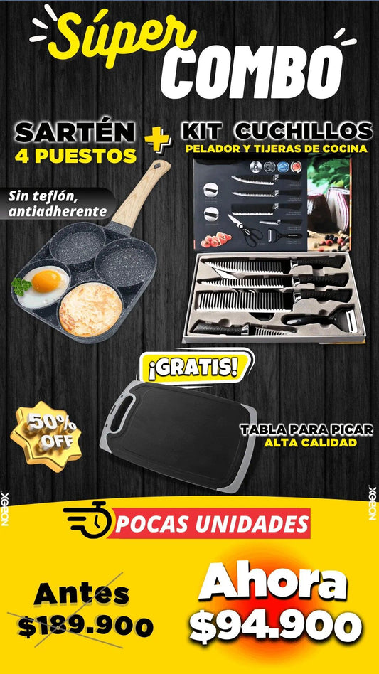 COMBO SARTEN 4 PUESTOS +CUCHILLOS x6